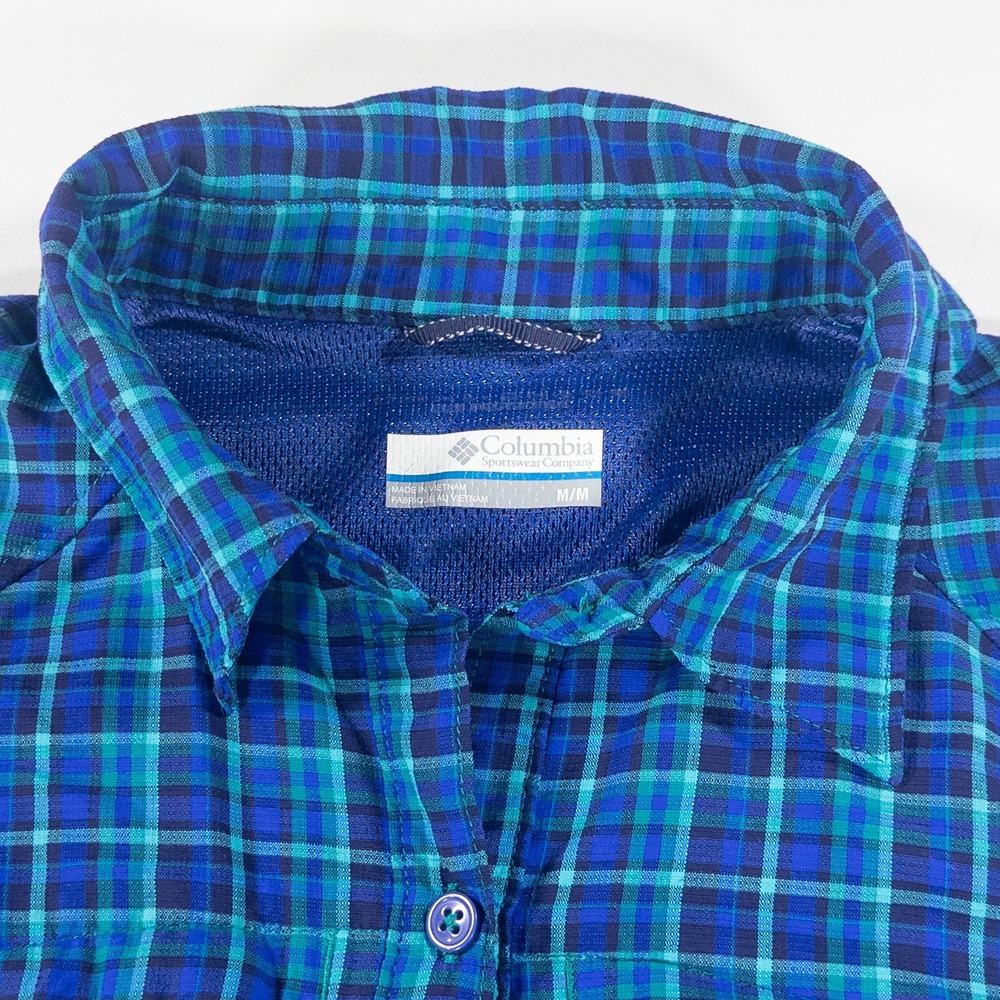 Columbia Omni Shade Plaid Vent Womens Long Sleeve Blue Green M Gorpcore Outdoor - Picture 2 of 16